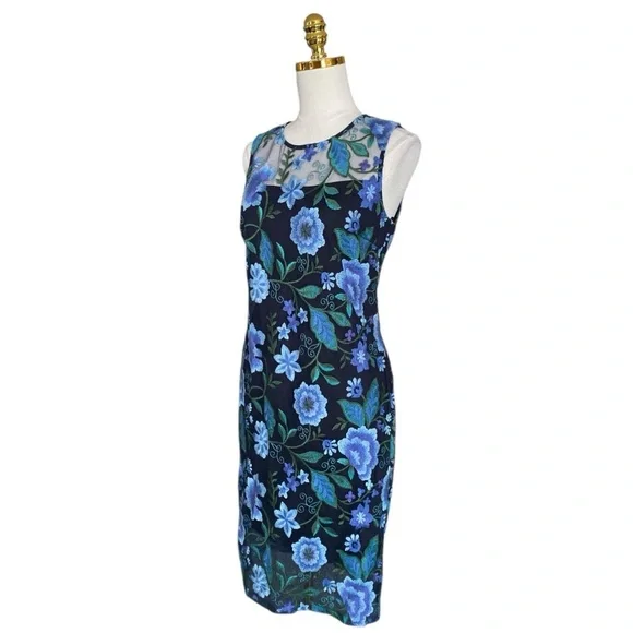 Calvin Klein Women's Floral-embroidered Mesh Illusion Sleeveless Sheath Dress 6 - Picture 6 of 10